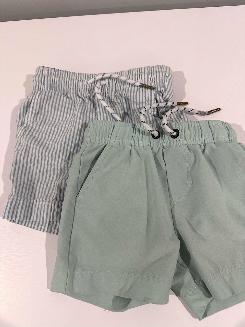 Vineyard Vines Mint Green and Blue Striped Kids Shorts Duo, set of 2